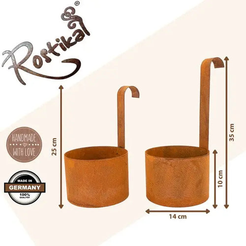 2 x Edelrost Hängetopf Ø14 cm – Pflanztopf zum Aufhängen für Balkon & Garten - Pille Gartenwelt