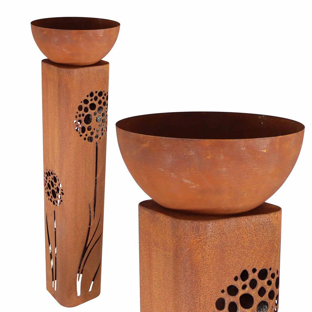Edelrost Blumensäule 1 m Pusteblume – mit/ohne Pflanzschale Ø 30 cm - Pille Gartenwelt