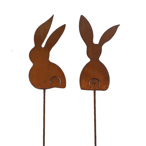 2er Set Edelrost Osterhasen Stecker 40 cm – Vintage Deko Gartenstecker - Pille Gartenwelt