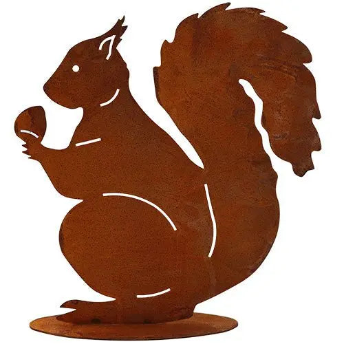Edelrost Eichhörnchen Figur mit Nuss – Metall Deko 32 cm mit Platte | Herbst Deko - Pille Gartenwelt
