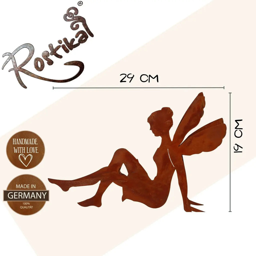 Edelrost Feen Figur sitzend aus Metall 29 cm für Haus & Garten - Pille Gartenwelt