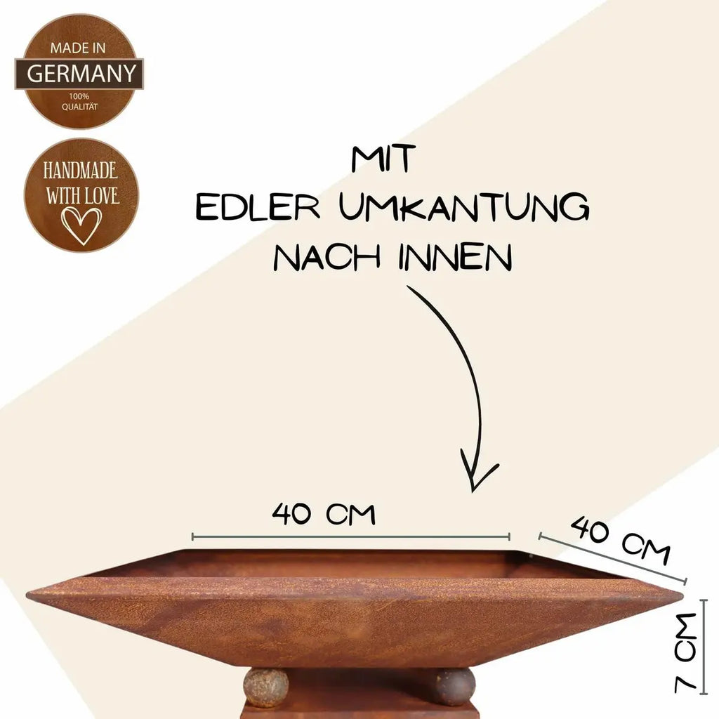 Dekosäule Rosali mit verschiedenen Schalen | Vintage Deko für Balkon und Garten | Edelrost Gartendeko Säule - Pille Gartenwelt
