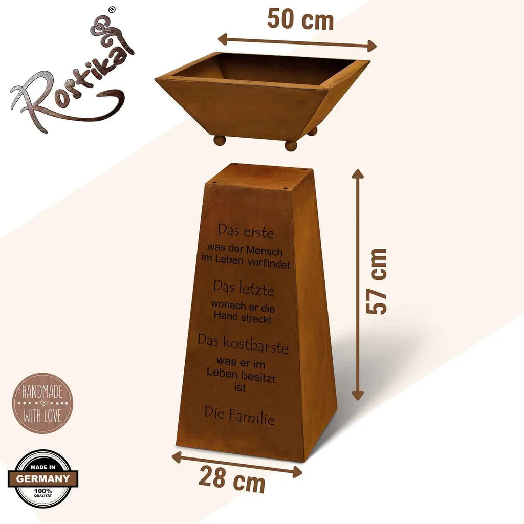 Edelrost Säule Familie mit Pflanzschale – Spruchsäule 57 cm Vintage - Pille Gartenwelt