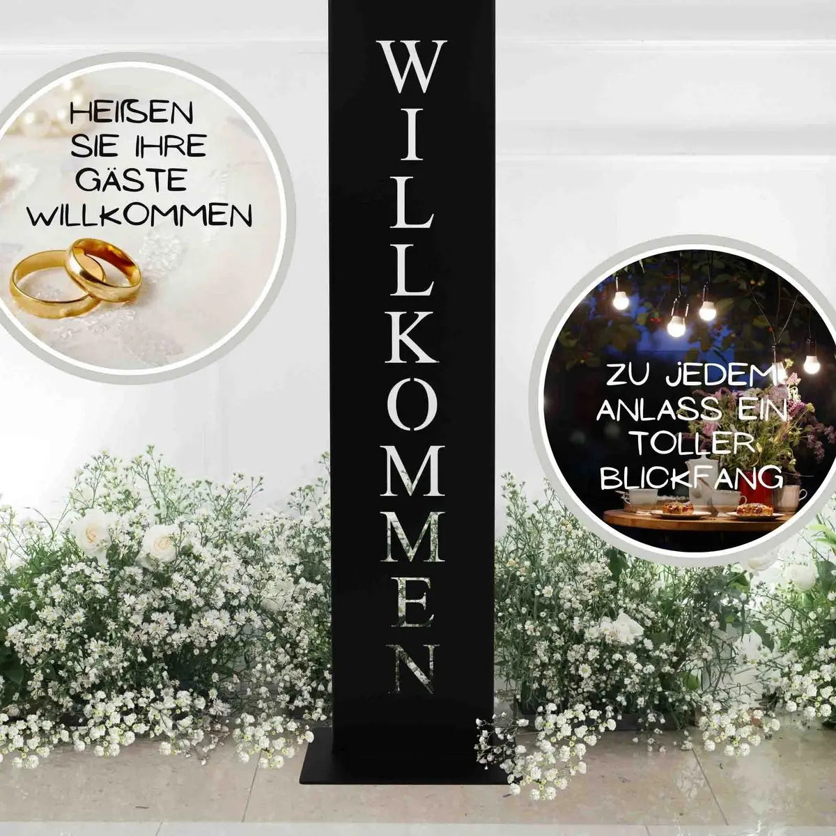 Willkommen Schild schwarz matt – Metall Deko mit Bodenplatte, 71 cm - Pille Gartenwelt