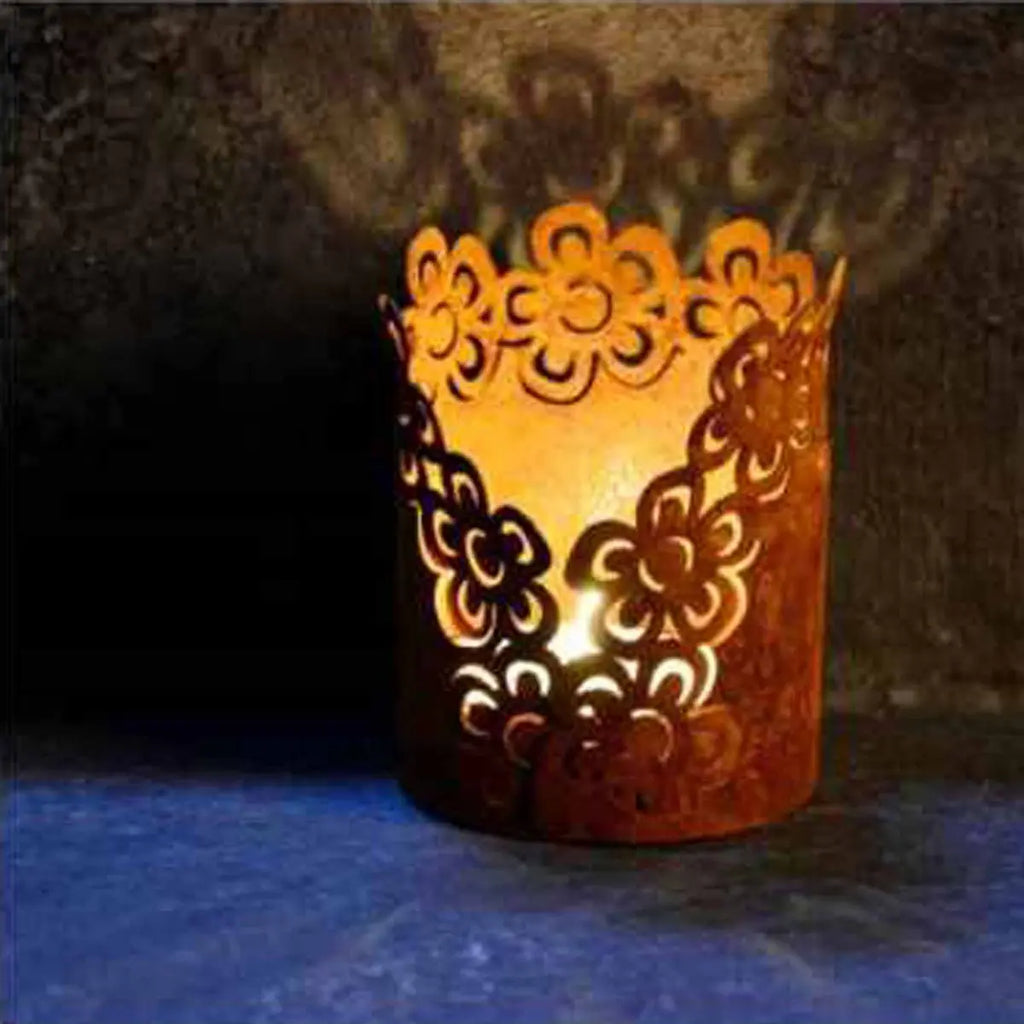 Edelrost Windlicht Blumen – Teelichthalter Metall 10 cm für Haus & Garten - Pille Gartenwelt