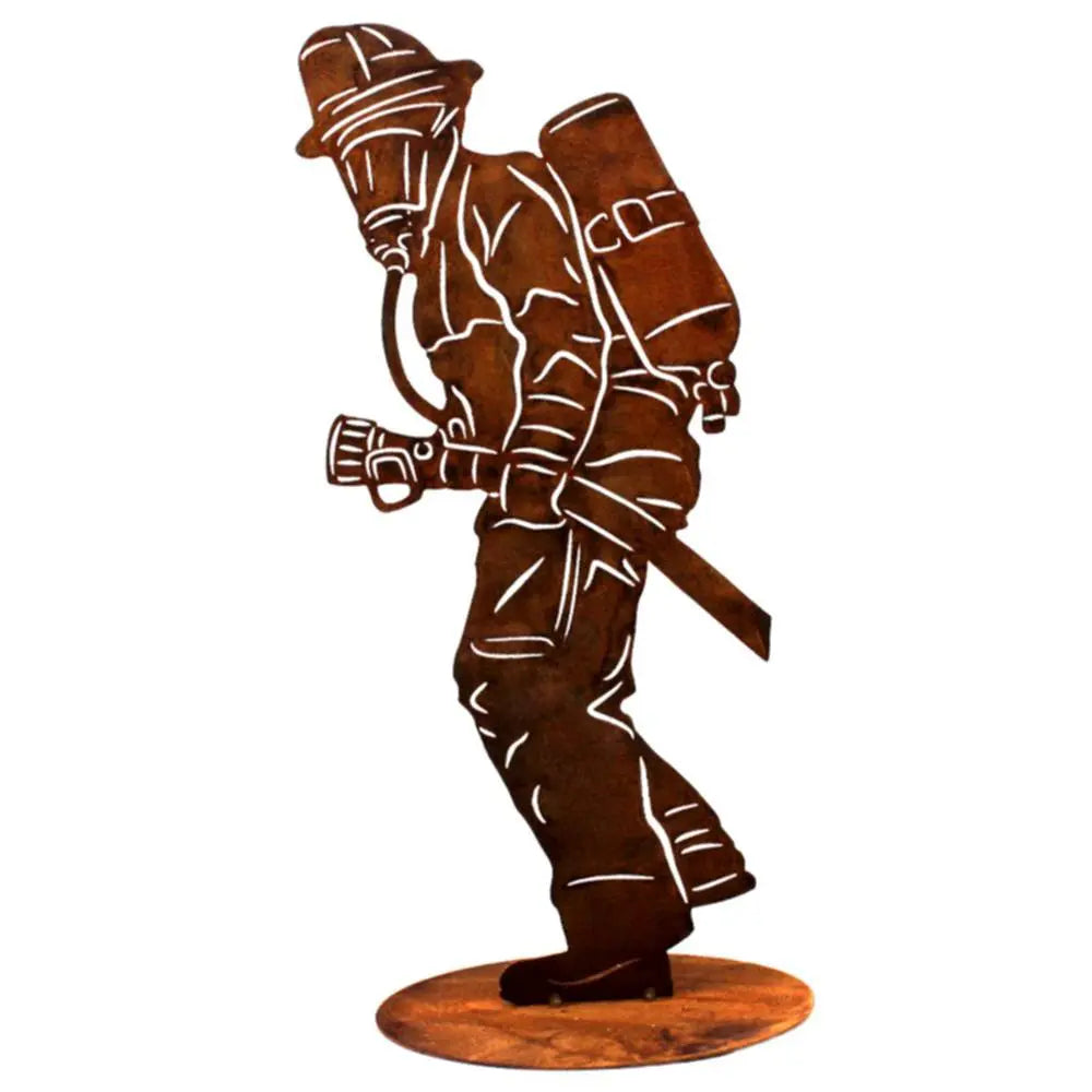 Edelrost Feuerwehrmann Skulptur – 20 cm oder 40 cm mit Bodenplatte - Pille Gartenwelt