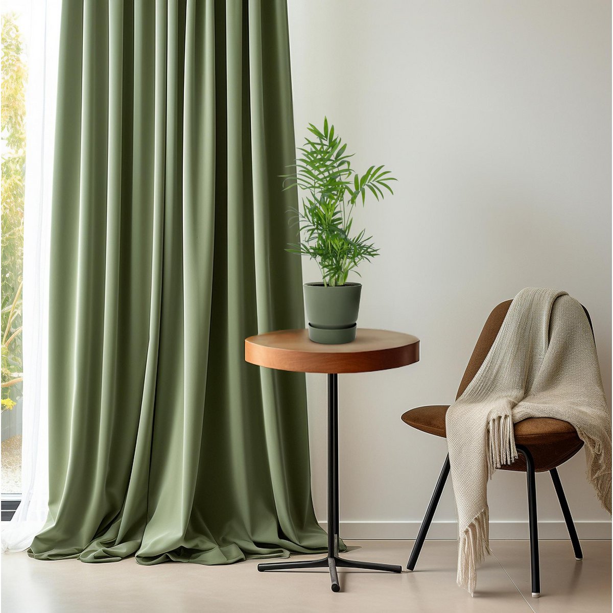 Chamaedorea elegans Zwergbergpalme auf Tisch im Wohnzimmer dekoriert