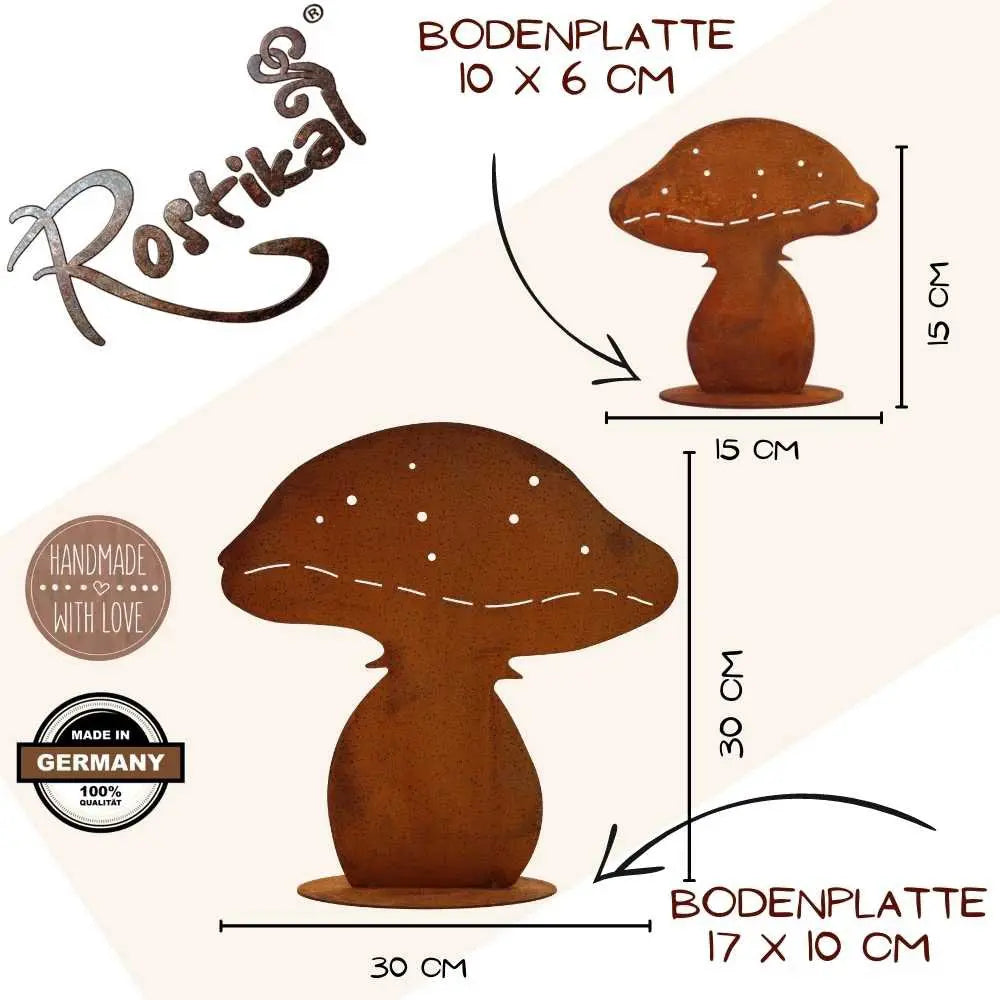 Edelrost Pilze, rostige Herbstdeko aus Metall für Haus und Garten | 30 und 15 cm hoch - Pille Gartenwelt