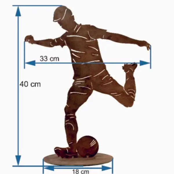 Edelrost Fußballer Figur mit Ball – Rost Deko Geschenk & Trophäe - Pille Gartenwelt