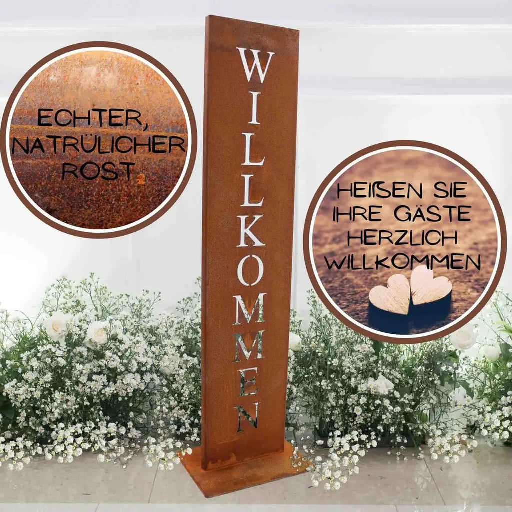 Willkommen Ständer | Rost Deko Schild - Pille Gartenwelt