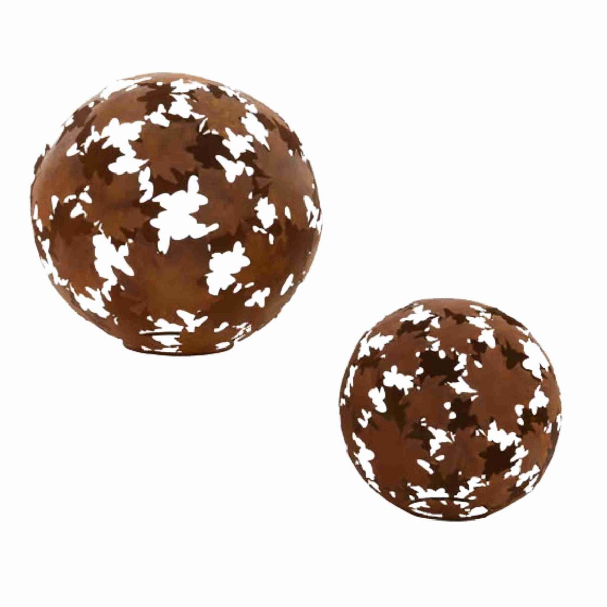 Edelrost Gartenkugel mit Blättern aus Metall Ø30/Ø40 Herbst Deko