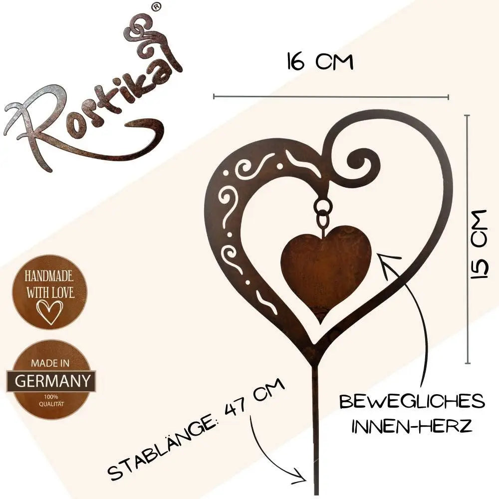 Edelrost Herz „Duett“ – Hängedeko oder Gartenstecker 15×16 cm - Pille Gartenwelt