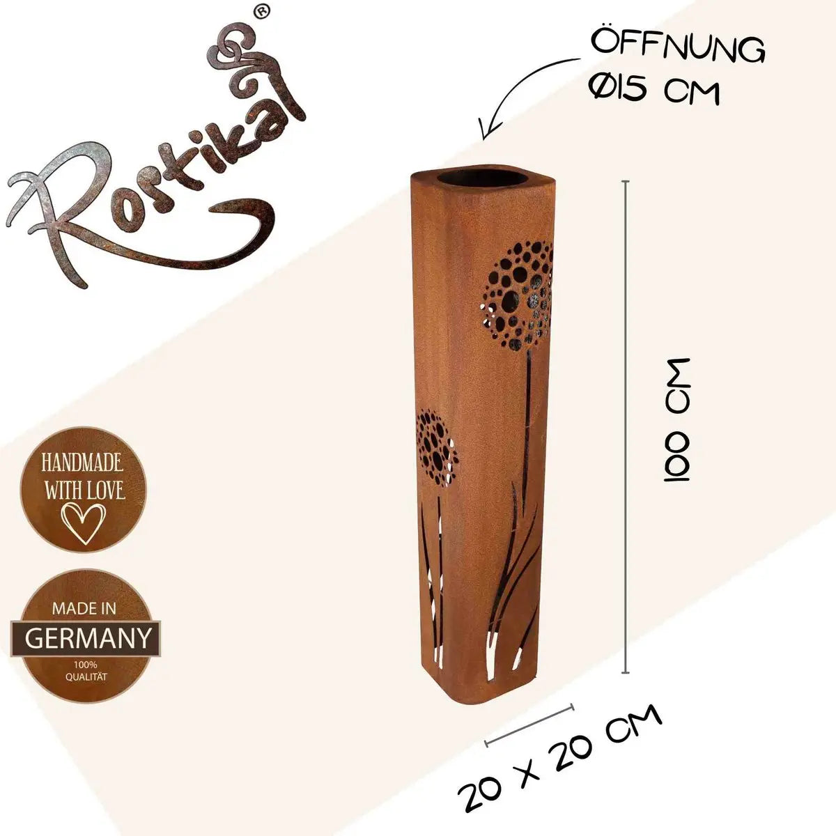 Edelrost Blumensäule 1 m Pusteblume – mit/ohne Pflanzschale Ø 30 cm - Pille Gartenwelt