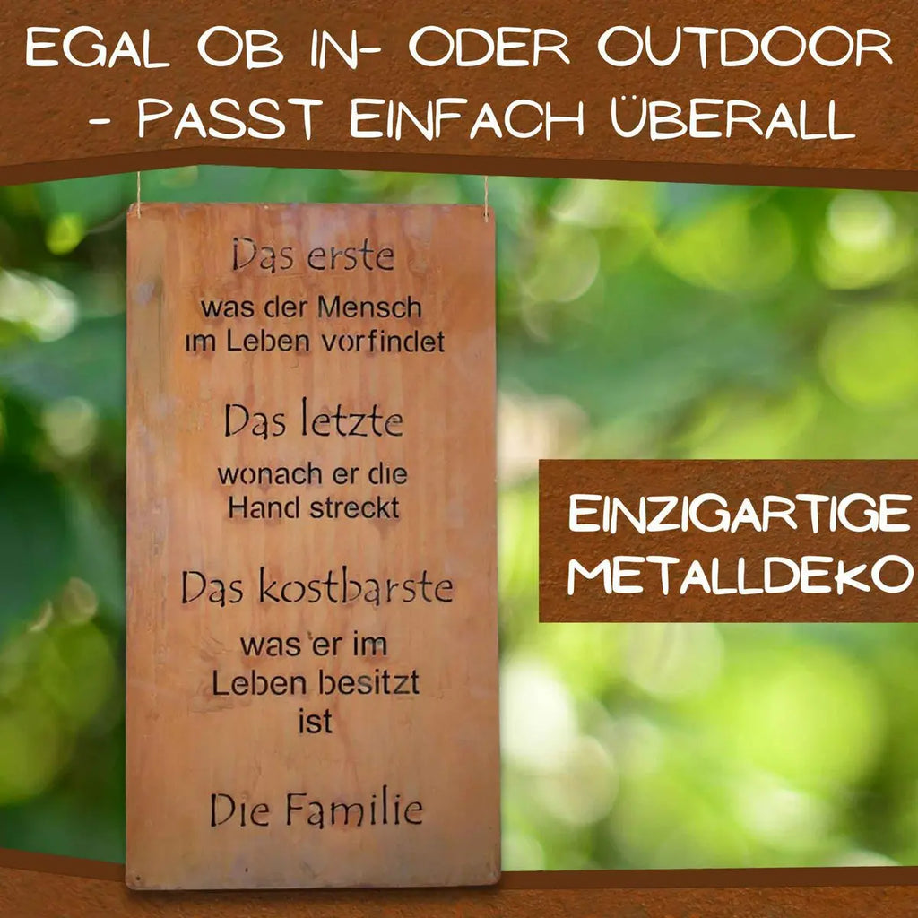 Edelrost Spruchtafel „Die Familie“ – Metallschild im Shabby Chic Look (2 Größen) - Pille Gartenwelt