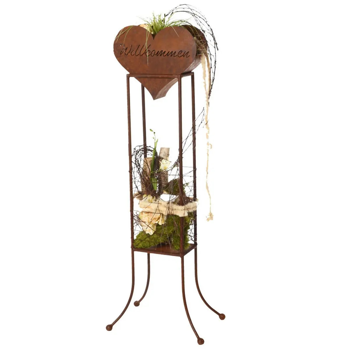 Edelrost Metallherz „Willkommen“ mit Ständer – Deko für Garten & Hochzeit 124 cm - Pille Gartenwelt