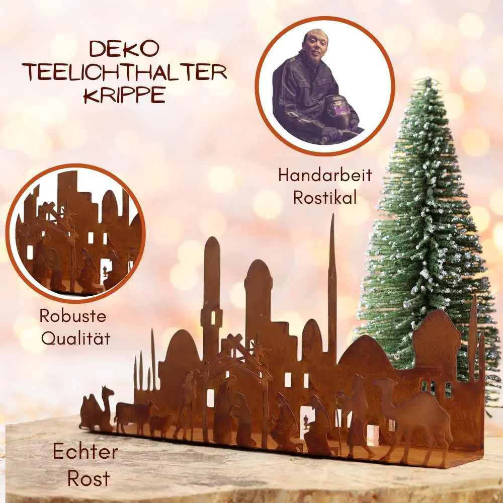 Edelrost Advent Kerzenhalter Skyline – Weihnachtsdeko aus Metall, 2 Größen - Pille Gartenwelt