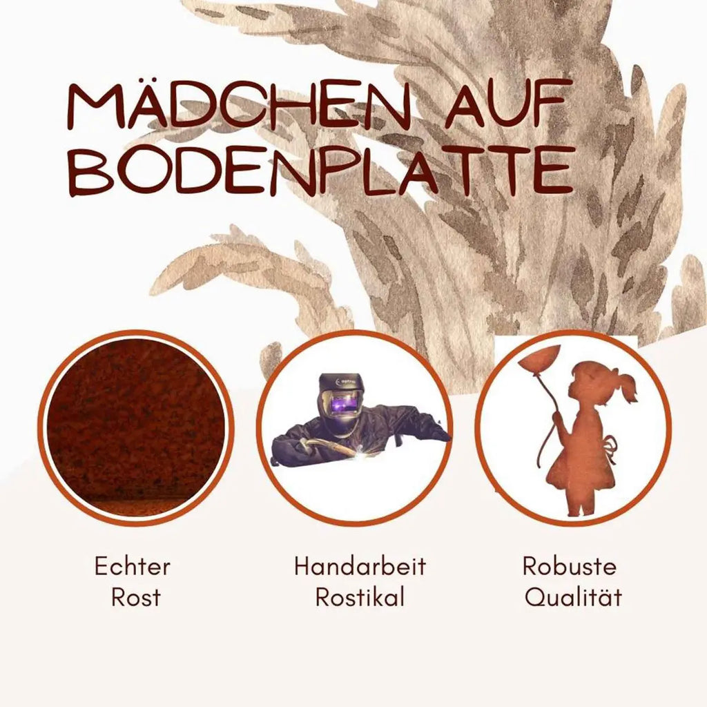 Edelrost Mädchen mit Namens-Luftballon – personalisierte Dekofigur 52 cm - Pille Gartenwelt