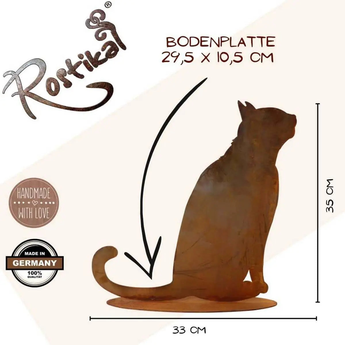 Edelrost Katze „neugierig“ – Metall Dekofigur 35 cm mit Bodenplatte Rostikal