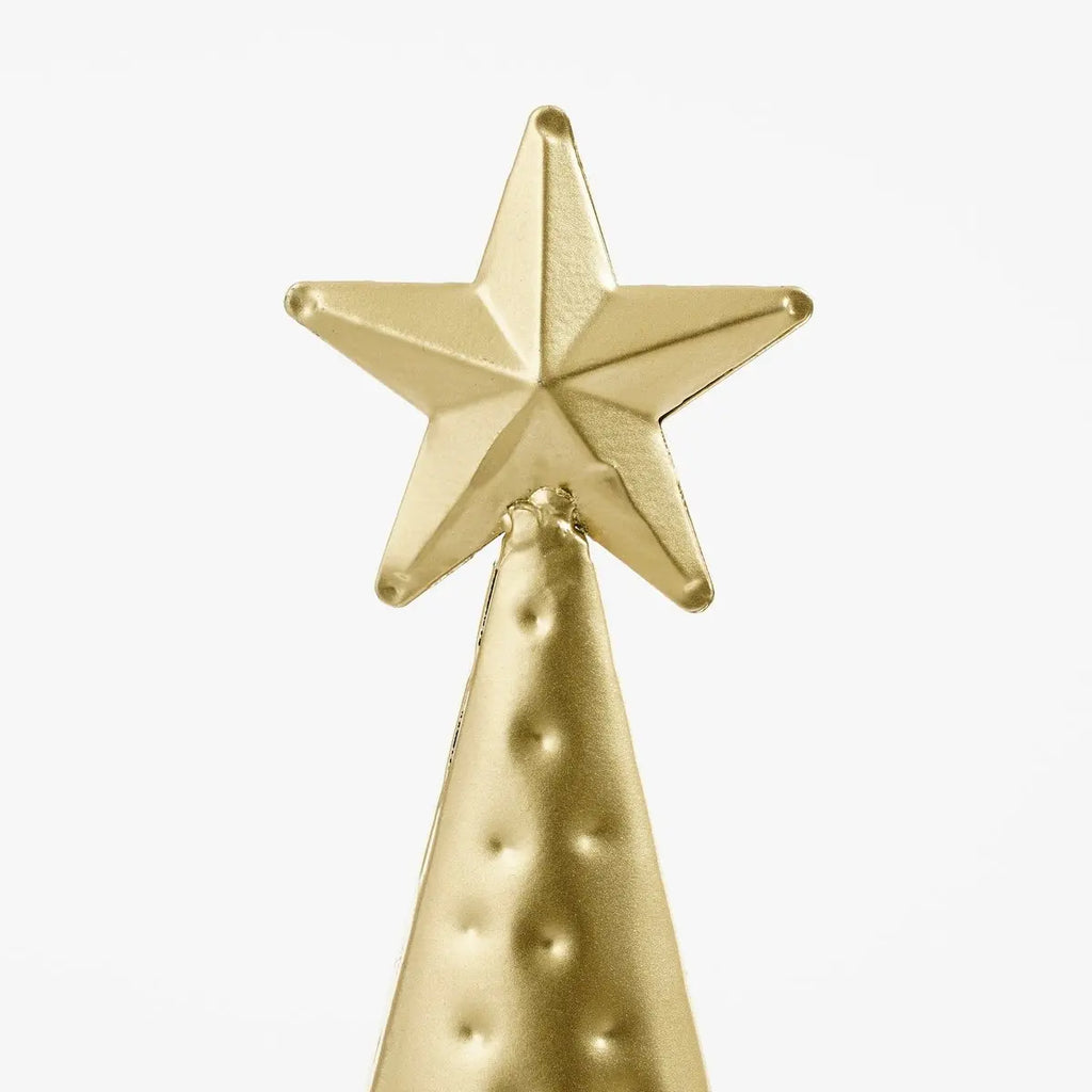 Zoom auf die Spitze in Form eines Sterns des Deko Weihnachtsbaum Gold 32 cm