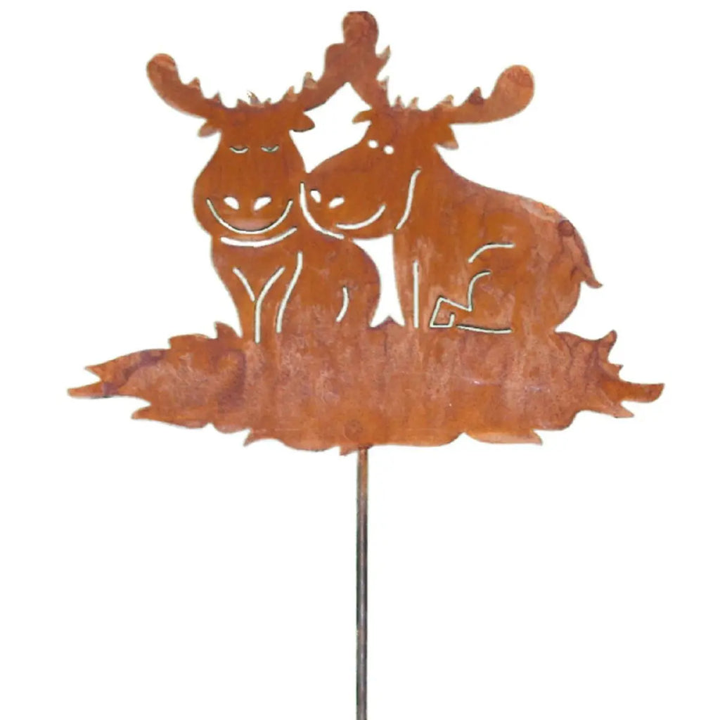 Edelrost Elch Paar Gartenstecker – Weihnachtsdeko Rost Metall für draußen - Pille Gartenwelt