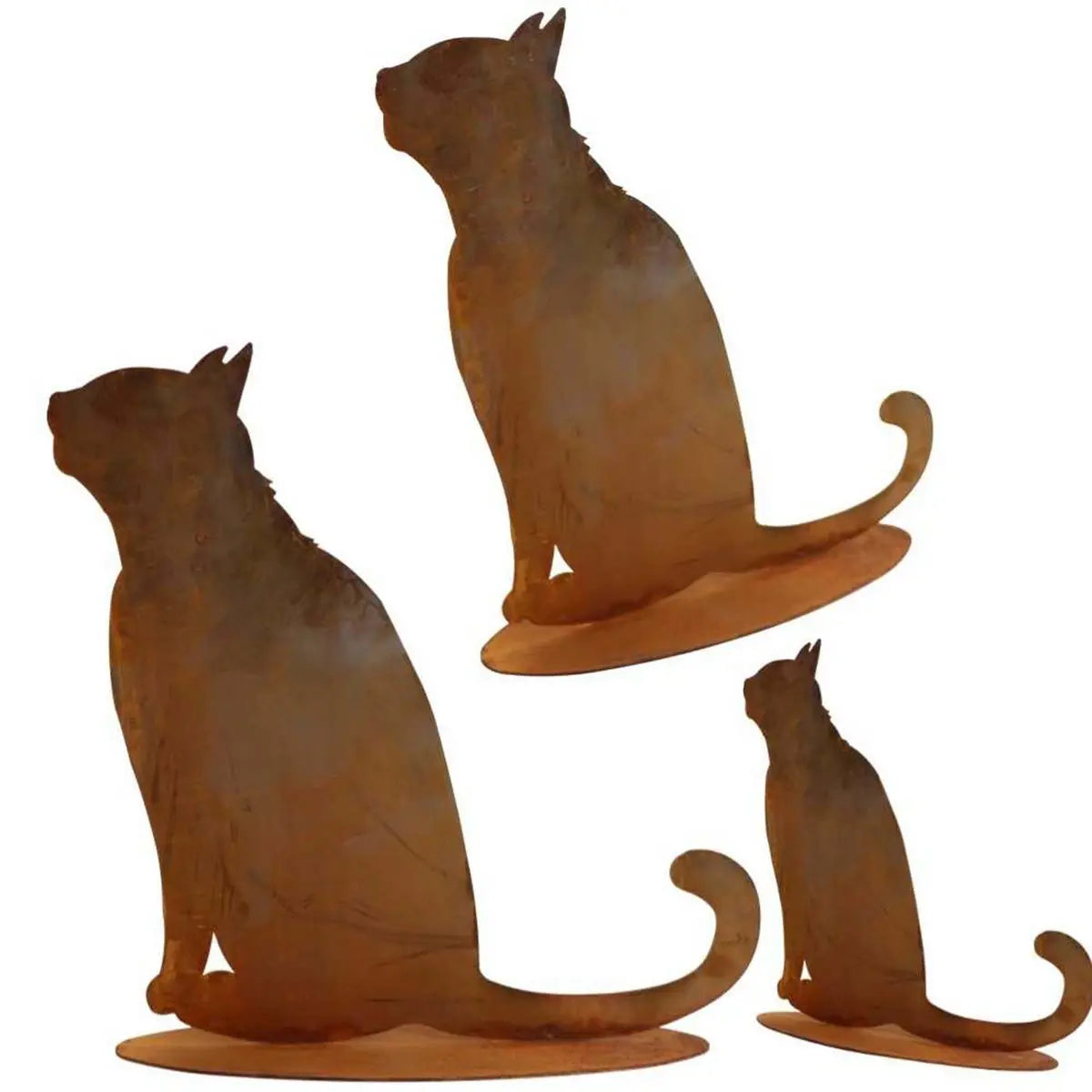 Edelrost Katze „neugierig“ – Metall Dekofigur 35 cm mit Bodenplatte Rostikal