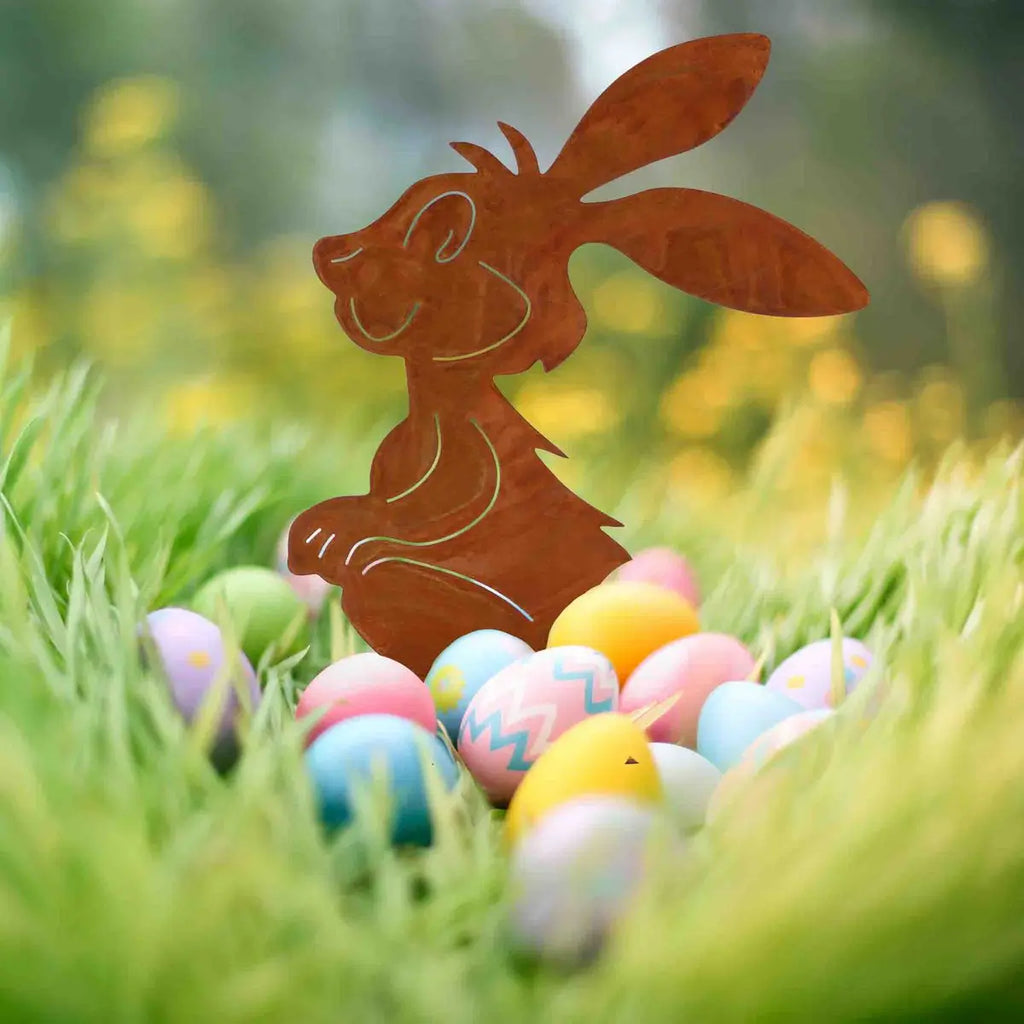 Edelrost Osterhase Herbert – Metall Dekofigur mit Bodenplatte 32 cm - Pille Gartenwelt
