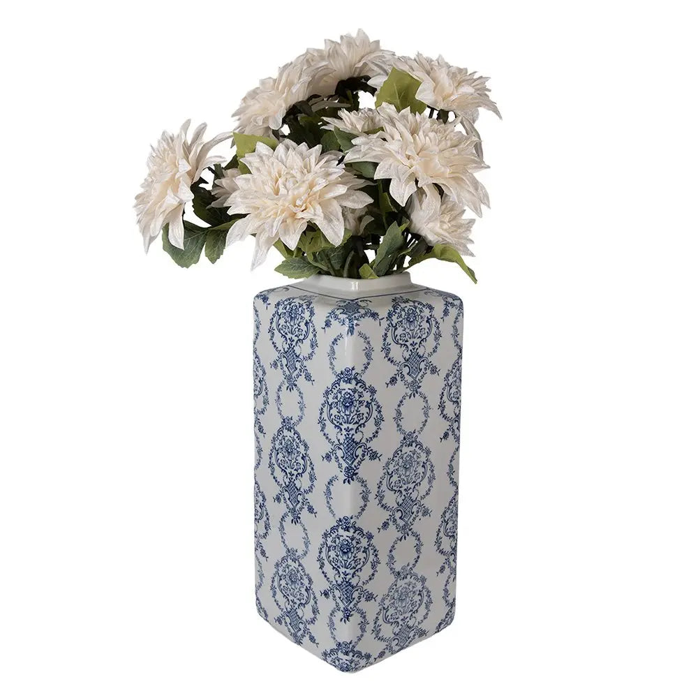 Vase mit Deckel 16x16x41 cm Weißblaue Keramik Clayre & Eef.