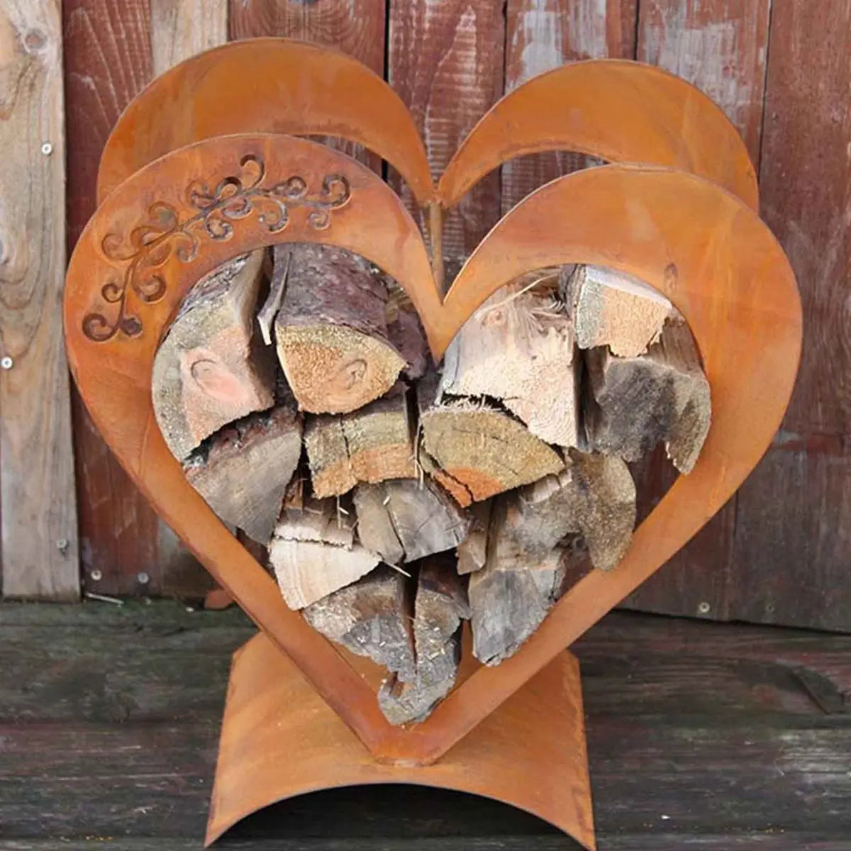 Edelrost Herz Kaminholzregal – Holzregal für Garten & Terrasse 2 Größen - Pille Gartenwelt