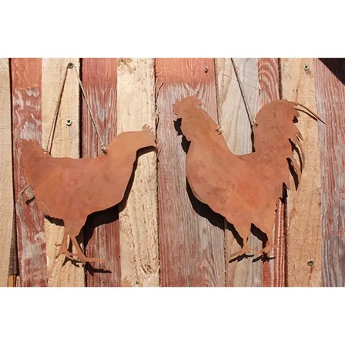 Henne und Gockel | 2er Set Fensterdeko hängend | Edelrost Gartendeko Landhaus - Pille Gartenwelt