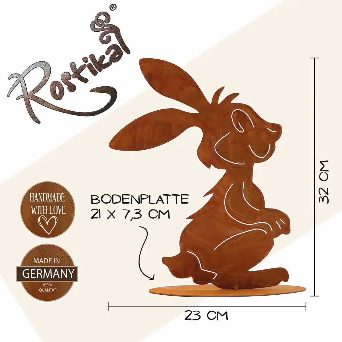 Edelrost Osterhase Herbert – Metall Dekofigur mit Bodenplatte 32 cm - Pille Gartenwelt