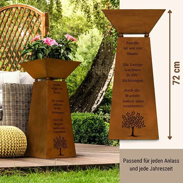Deko Rostsäule mit Familien Spruch und Dekoschale - Pille Gartenwelt