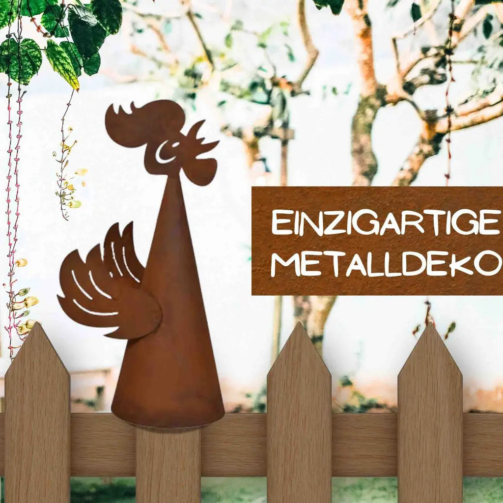Edelrost Zaunhocker Hahn – Pfostenhocker aus Metall, Rost Gartendeko 33 cm - Pille Gartenwelt