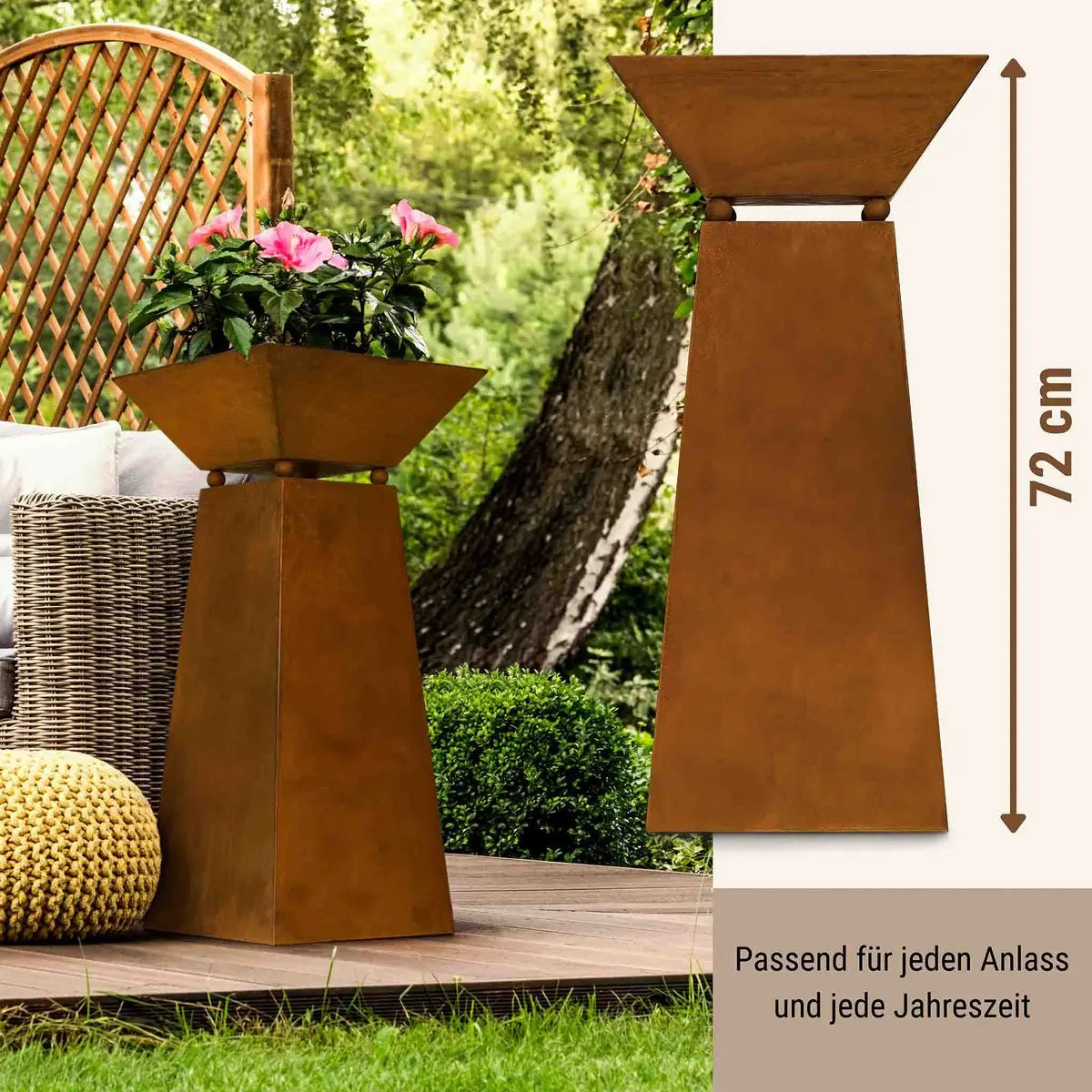 Edelrost Deko Säule mit Pflanzschale – Vintage Gartendeko 57 cm - Pille Gartenwelt