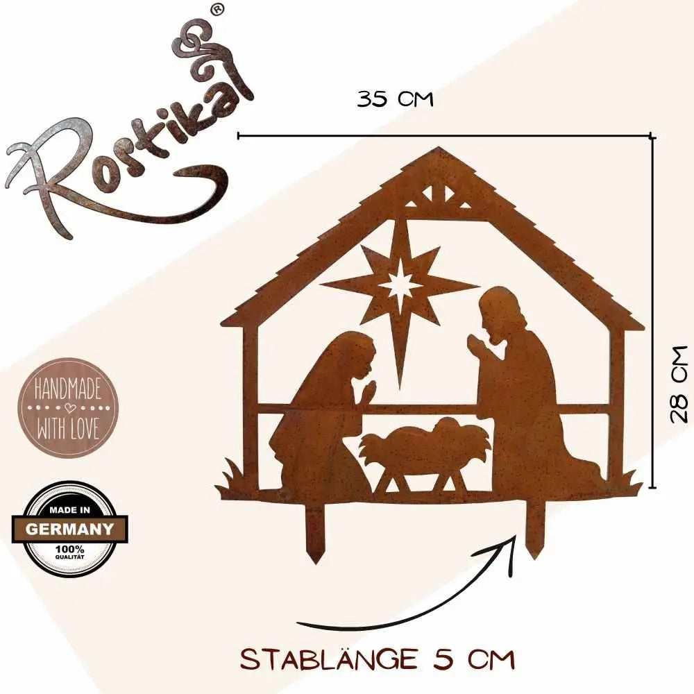 Edelrost Weihnachtskrippe mit Figuren – Bodenplatte oder zum Stecken - Pille Gartenwelt