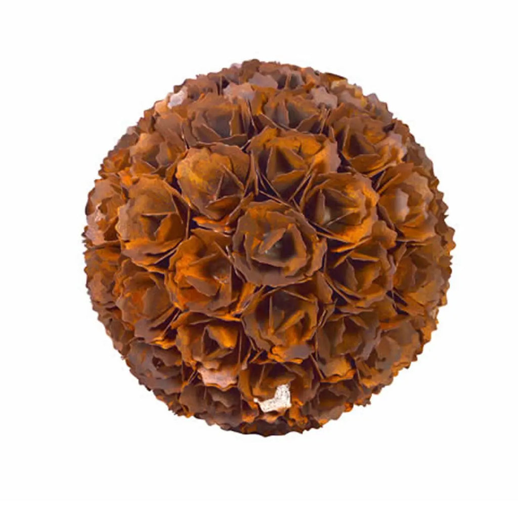 Edelrost Blumen Kugel 30 cm – 3D Rost Deko Kugel aus Metall für Garten und Terrasse