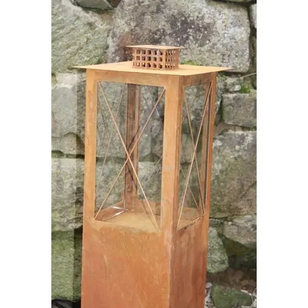 Edelrost Laterne aus Metall mit Glas – Windlicht 85/105/120 cm - Pille Gartenwelt