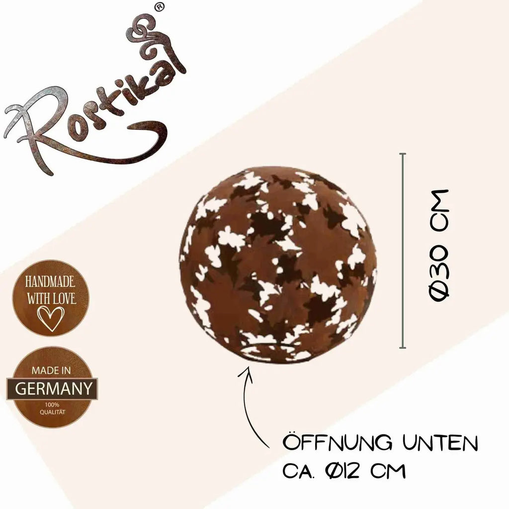 Edelrost Gartenkugel mit Blättern aus Metall Ø30/Ø40 Herbst Deko - Pille Gartenwelt
