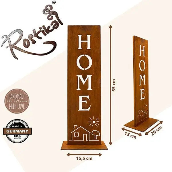 HOME Schild Edelrost aus Metall – Deko Ständer 55 cm - Pille Gartenwelt