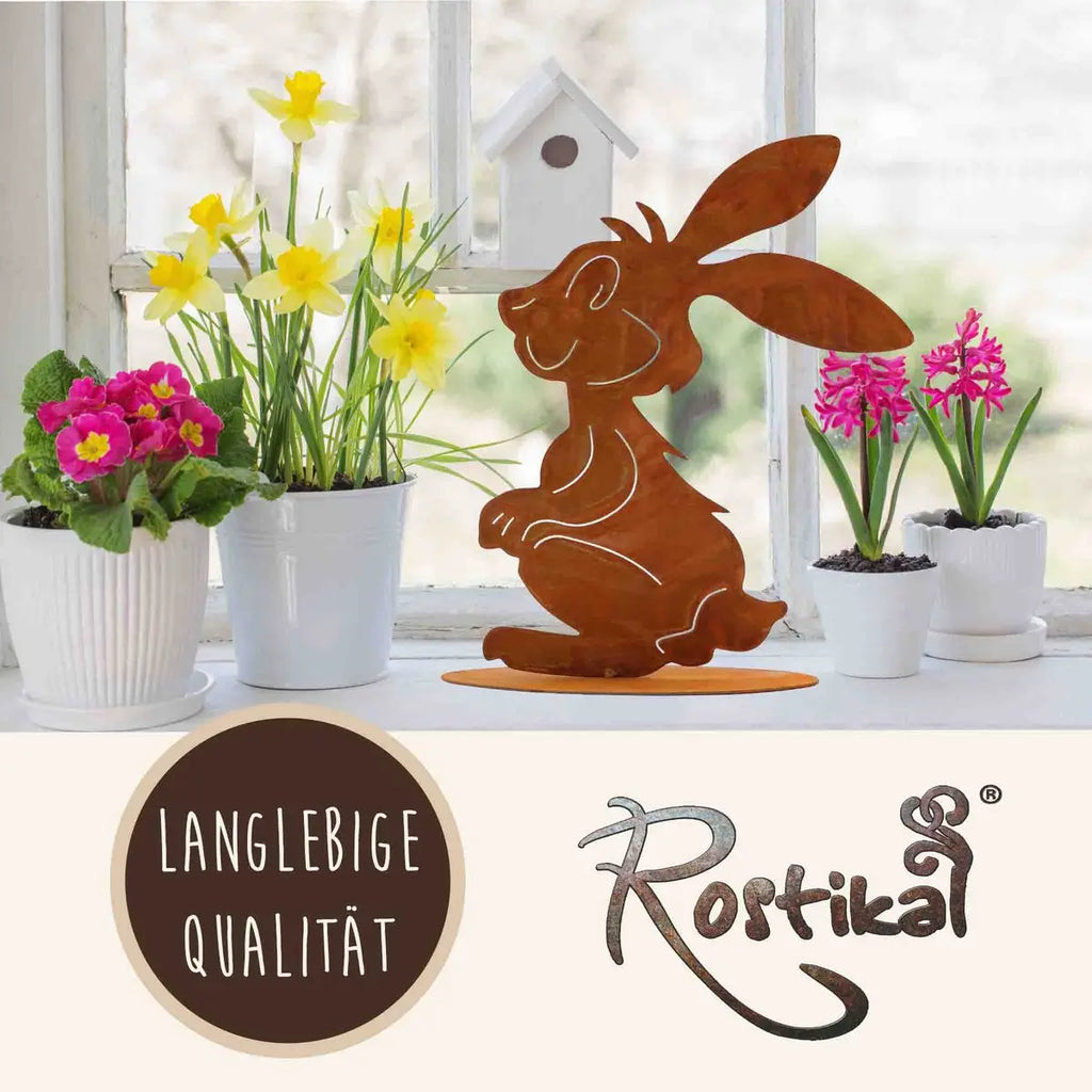 Edelrost Osterhase Herbert – Metall Dekofigur mit Bodenplatte 32 cm - Pille Gartenwelt