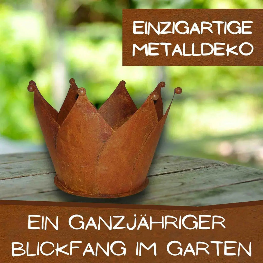 Edelrost Krone zum Bepflanzen – Vintage Pflanztopf aus Metall, Ø 34 cm - Pille Gartenwelt