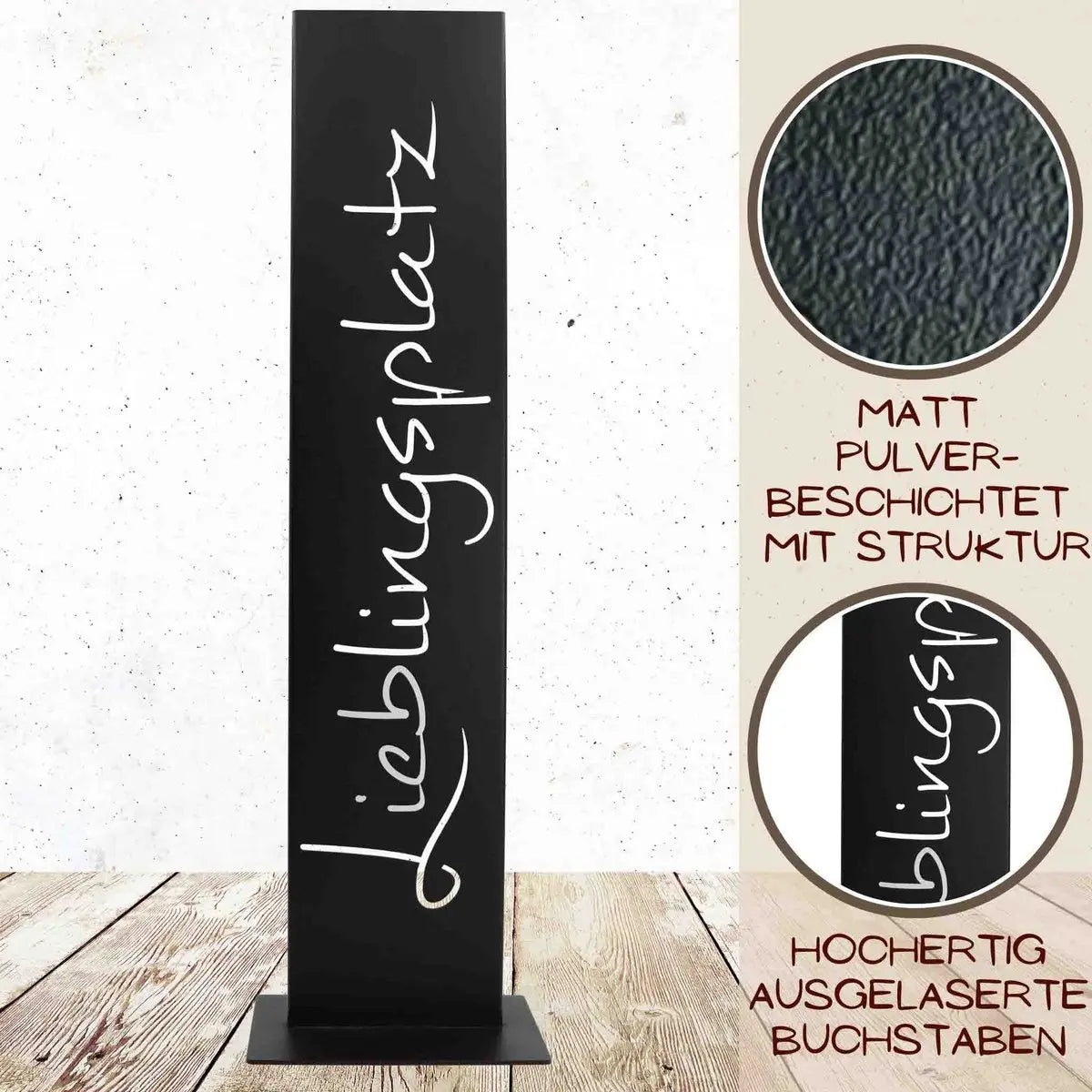 Lieblingsplatz Schild schwarz matt – Metall Deko mit Bodenplatte, 71 cm - Pille Gartenwelt