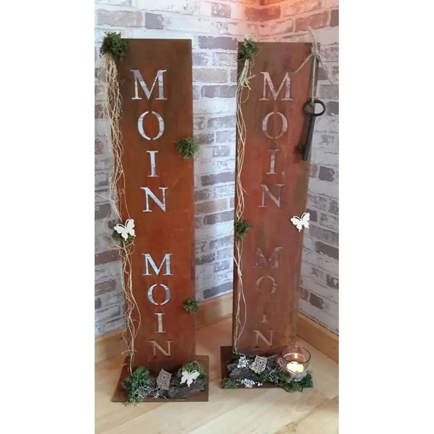 Edelrost Dekoschild „Moin Moin“ mit Ständer – Spruchtafel 71/100 cm - Pille Gartenwelt