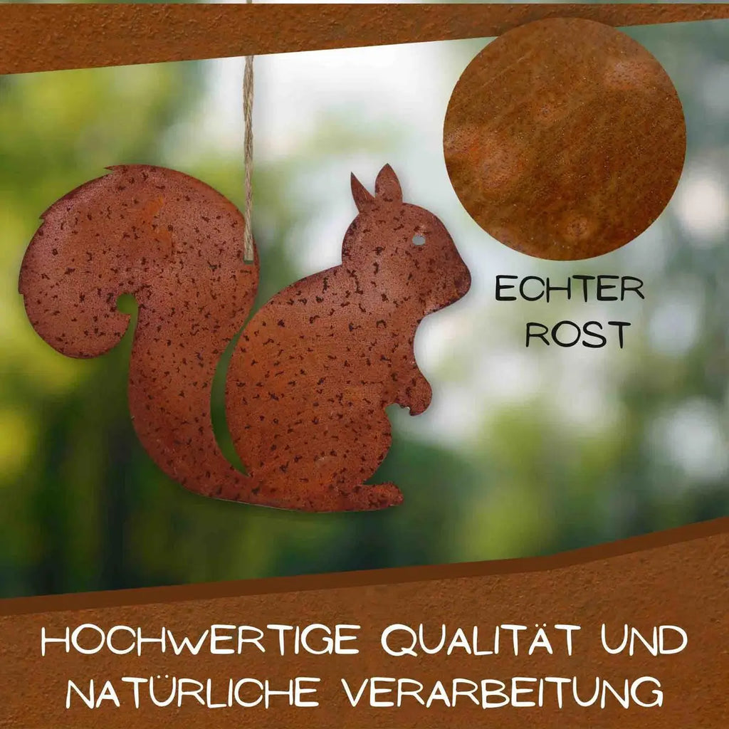Edelrost Eichhörnchen „Kecki“ – Herbstdeko aus Metall zum Hängen/Stehen - Pille Gartenwelt