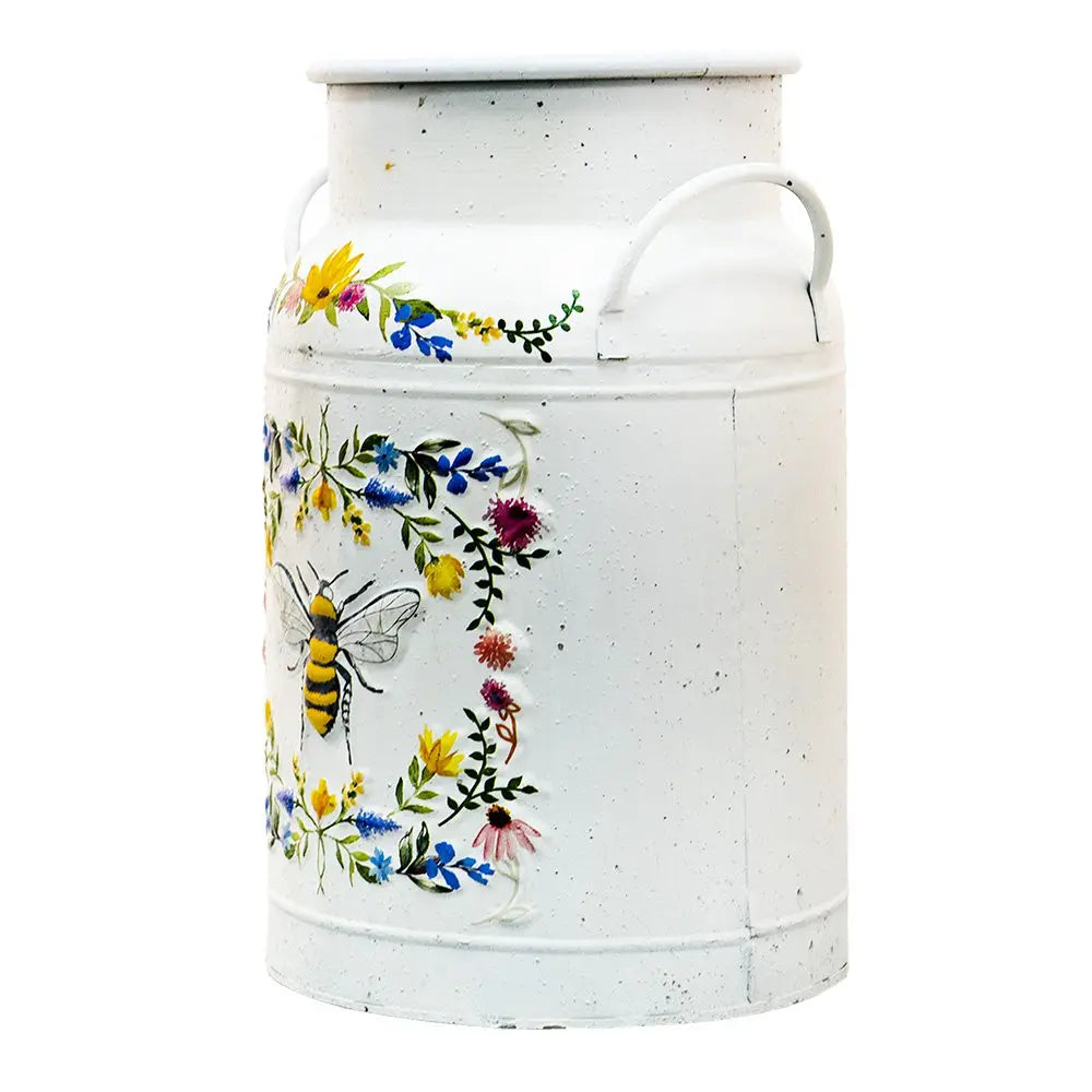 Dekoration Milchkanne Ø 19x30 cm Weißes Metall und Blumen Clayre & Eef.