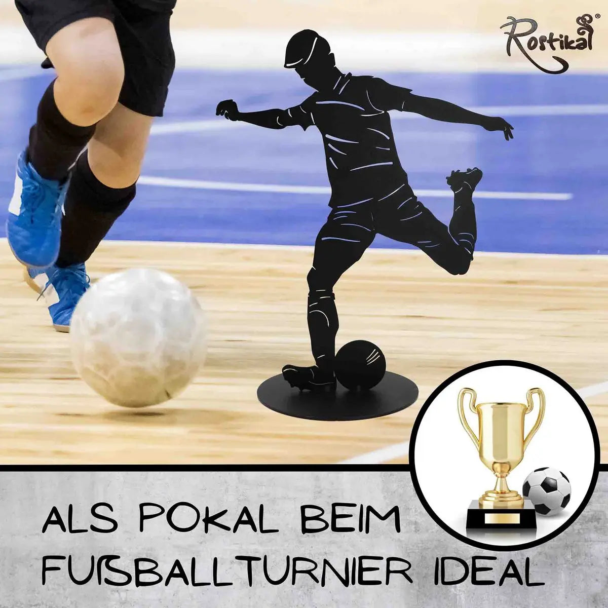 Fußball Skulptur schwarz matt – Metall Dekofigur 40 cm mit Bodenplatte - Pille Gartenwelt