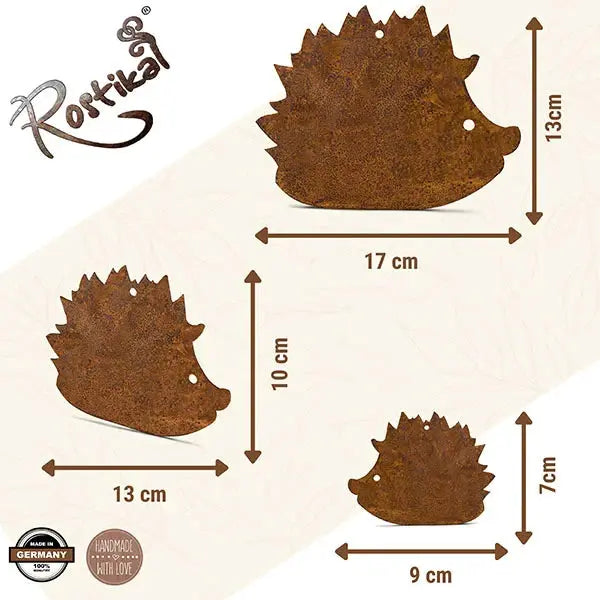 Edelrost Igel Deko – zum Hängen oder mit Bodenplatte, 3 Größen & Sets - Pille Gartenwelt