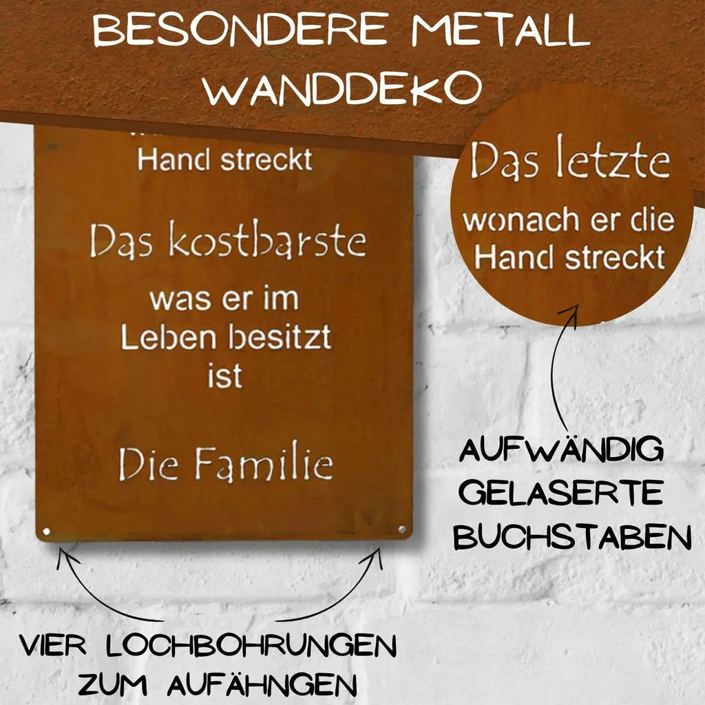 Edelrost Spruchtafel „Die Familie“ – Metallschild im Shabby Chic Look (2 Größen) - Pille Gartenwelt