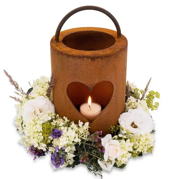 Gartendeko Windlicht mit Herz | Metalldeko Rost Laterne Rostikal