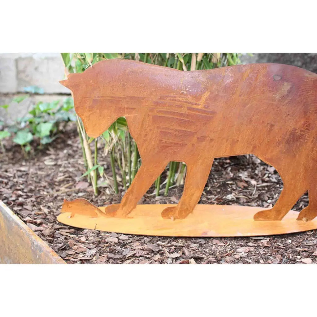 Edelrost Katze mit Maus „Hab ich dich!“ – Metall Dekofigur 57 cm Rostikal