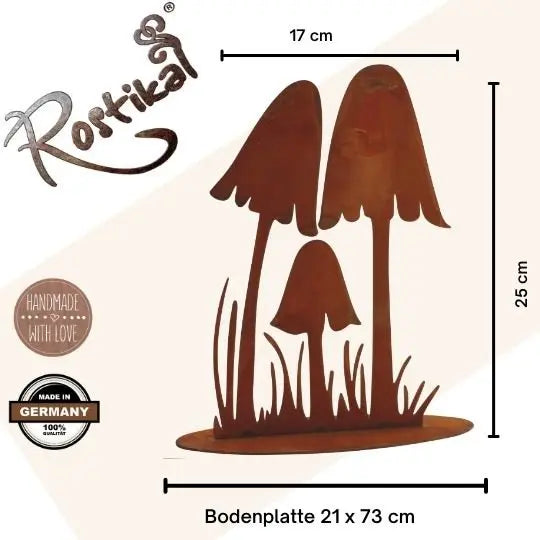 Edelrost Dekopilze 25 cm – mit Bodenplatte oder zum Stecken (2 Stäbe) - Pille Gartenwelt